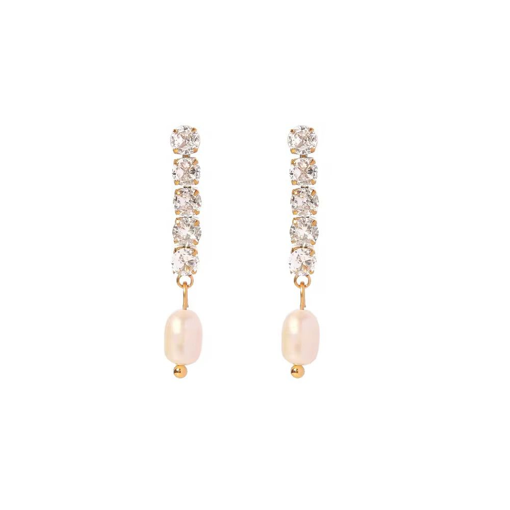 Dainty Crystal Line Pearl Drop Earrings