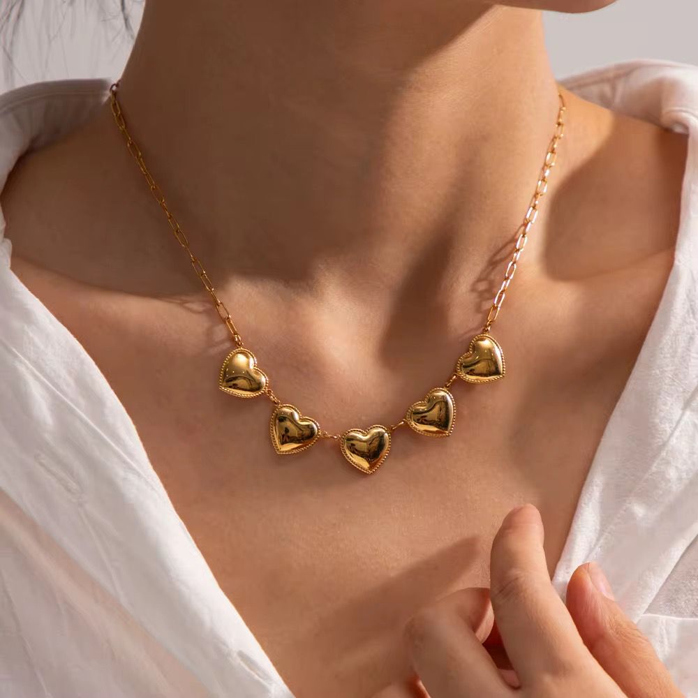 Golden Heart Cluster Necklace
