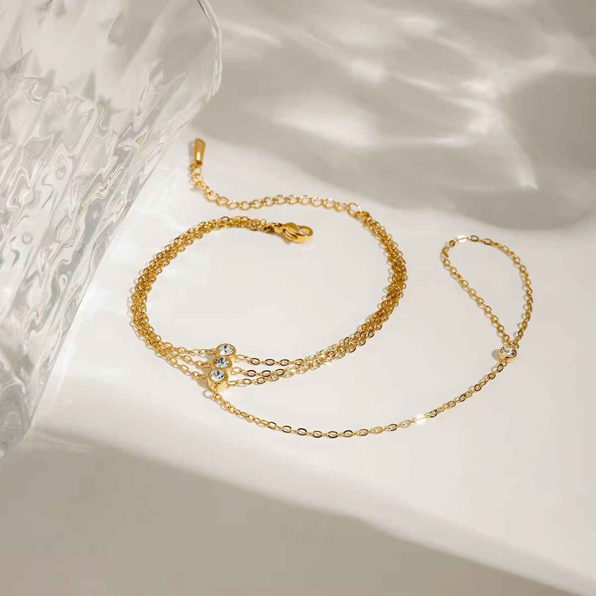 Triple Dainty Crystal Hand Chain