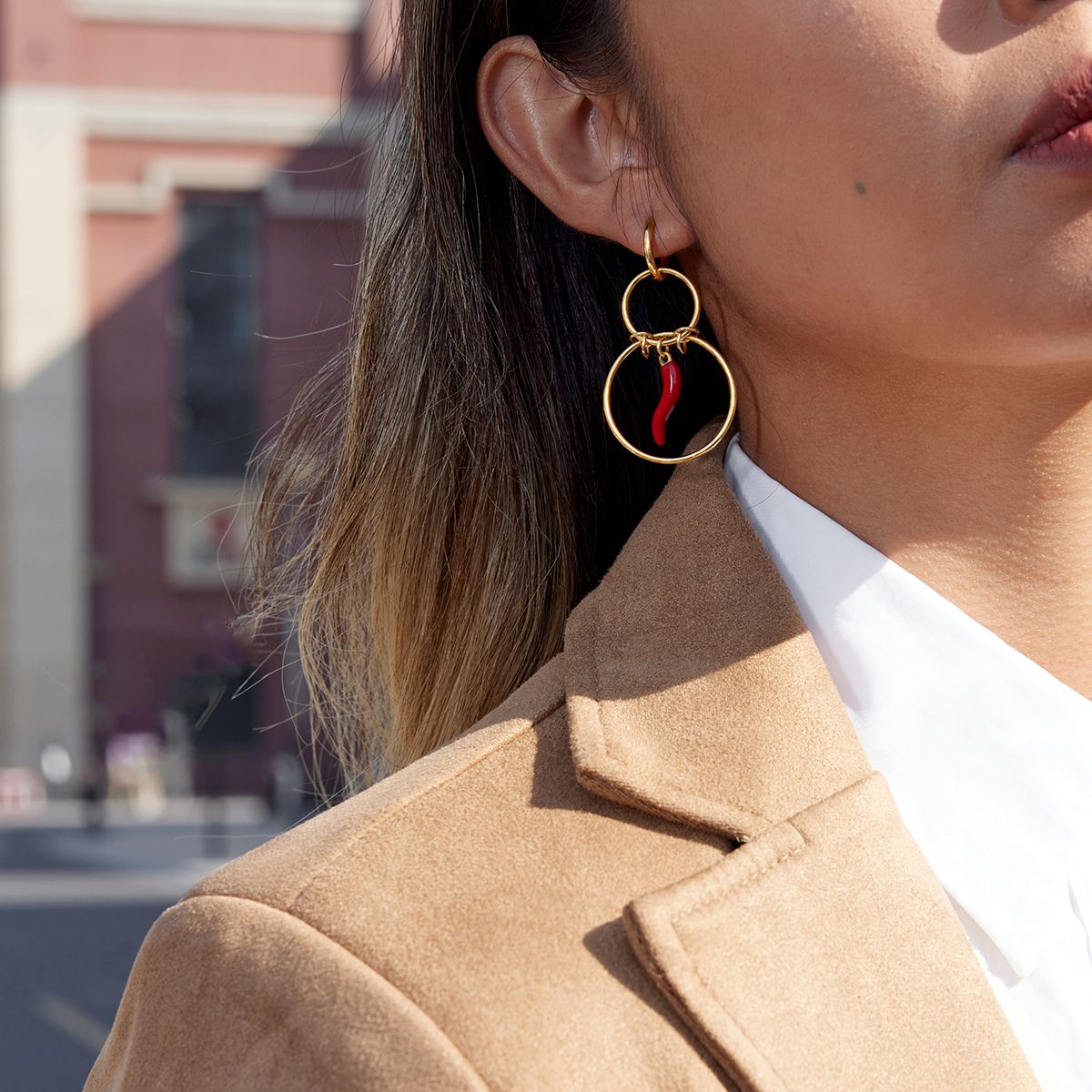 Red Charm Double Hoop Earrings
