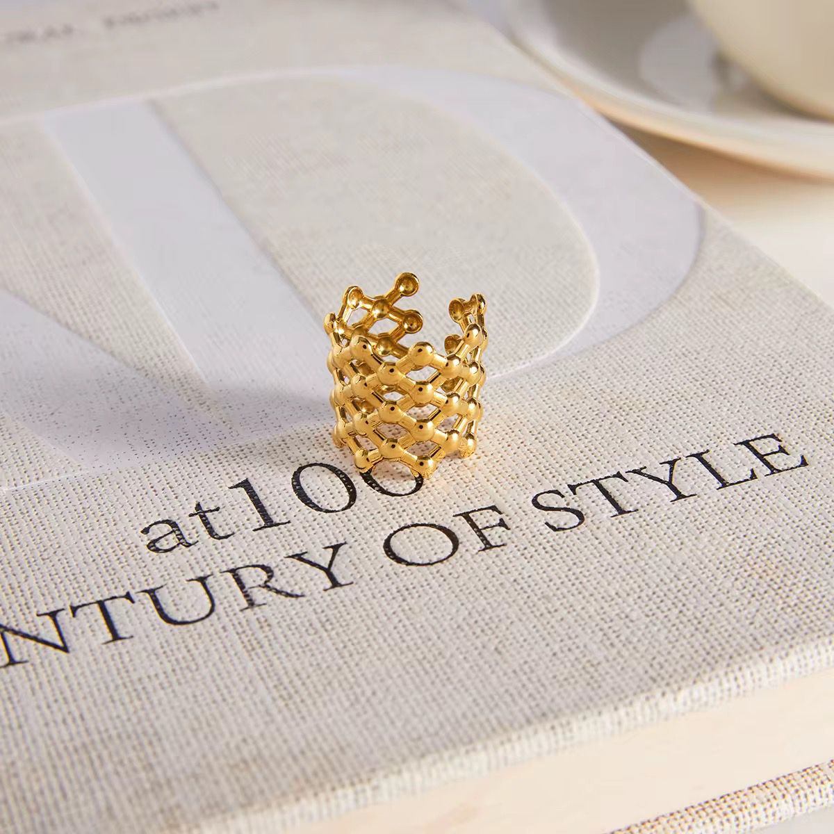 Bold Mesh Design Ring – 18K Gold Plated- Size 7