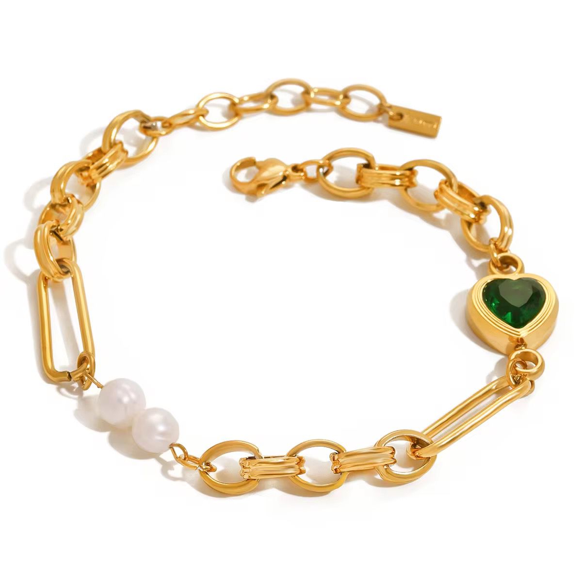 Chic Pearl & Heart Link Bracelet