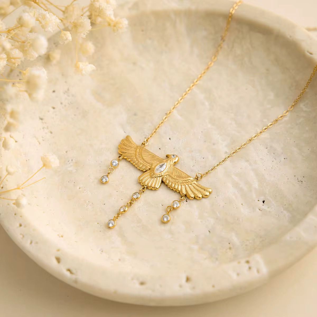Radiant Eagle Pendant with Dangling Crystals