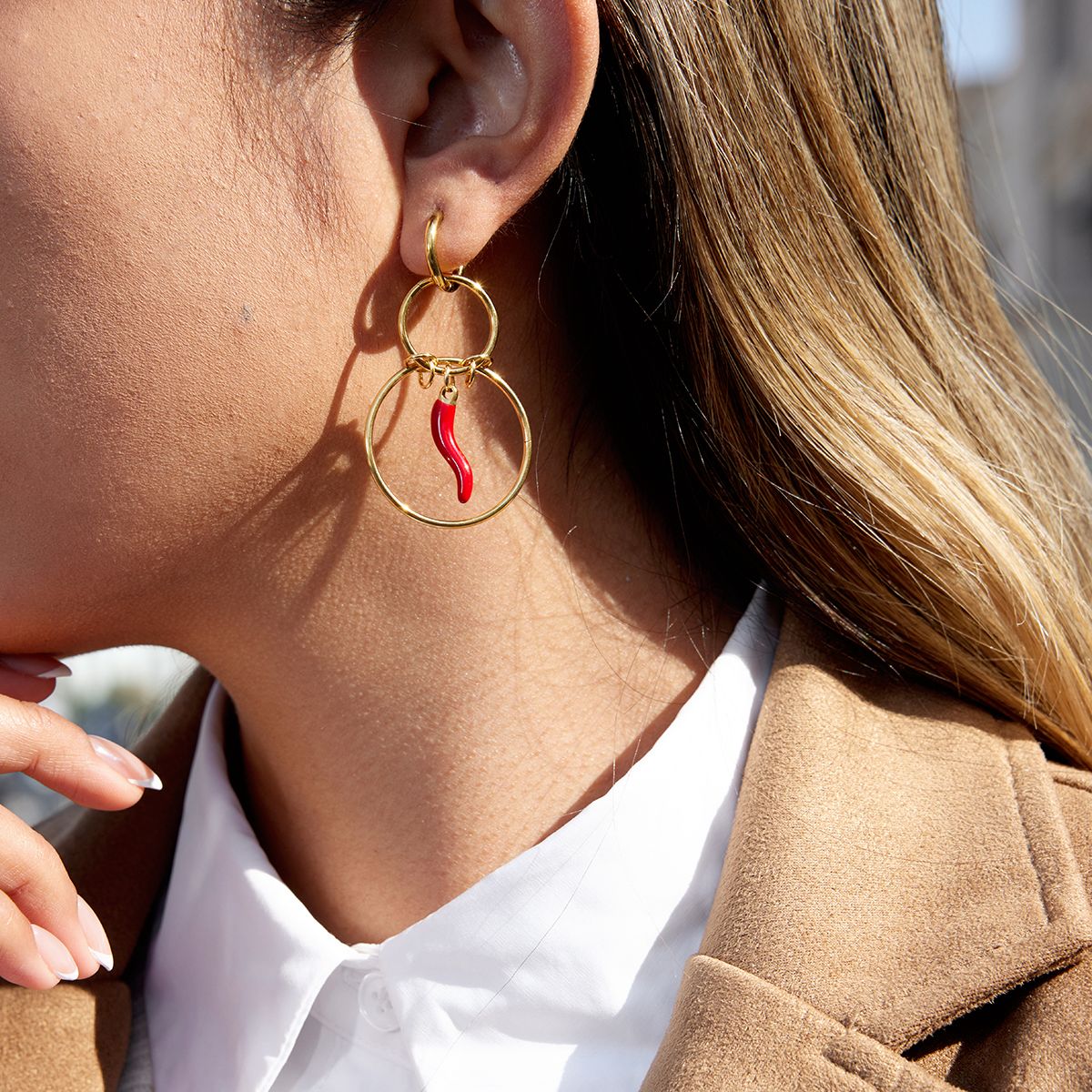 Red Charm Double Hoop Earrings