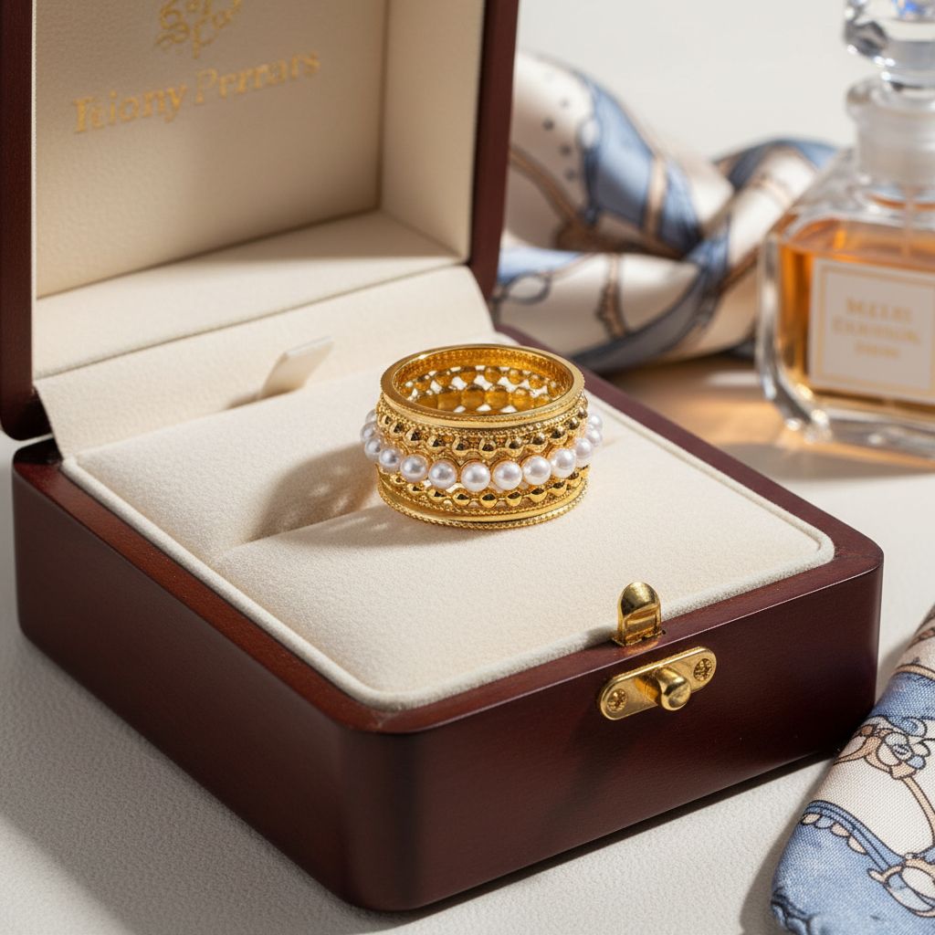 Pearl Band Gold Ring - Size 7