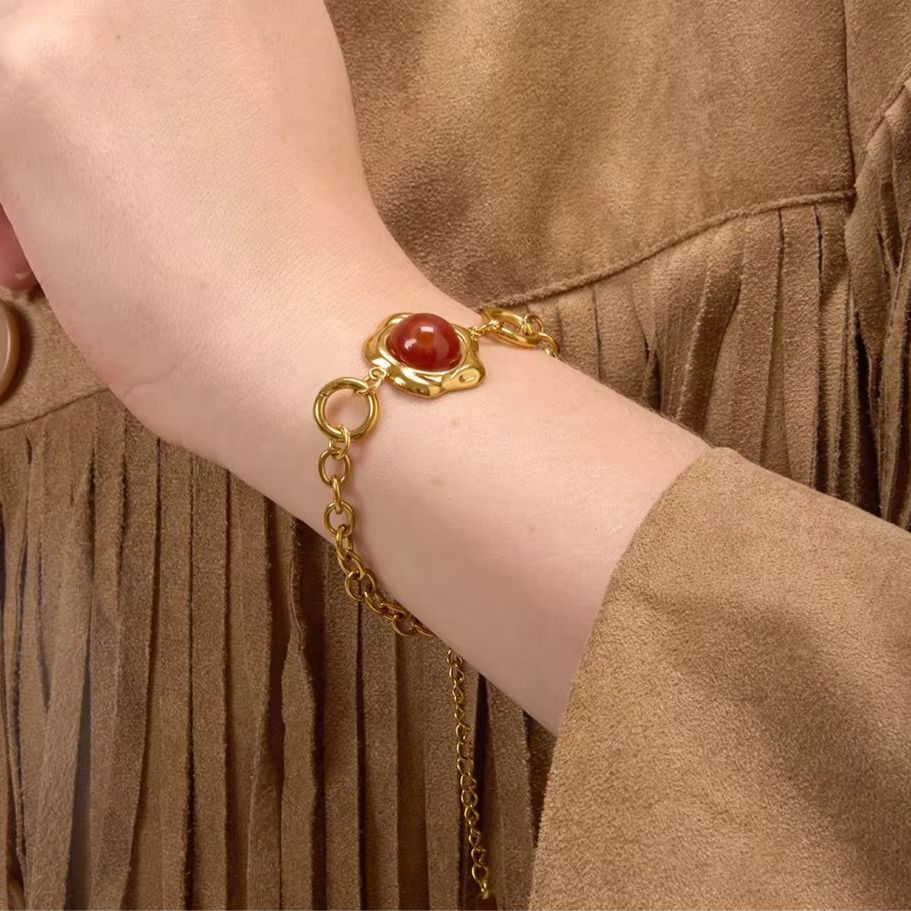 Golden Blossom Red Stone Bracelet