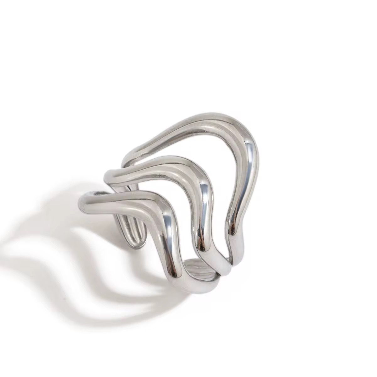 Silver Wave Sculpture Ring – Modern Minimal Chic- Size 7