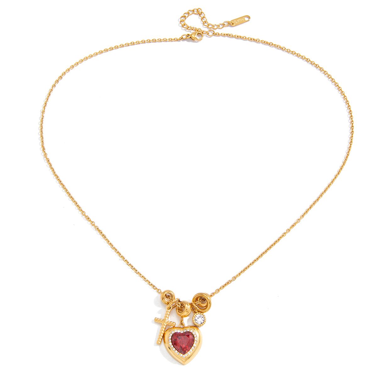 Red Heart Charm Necklace Cross + Sparkle Detail