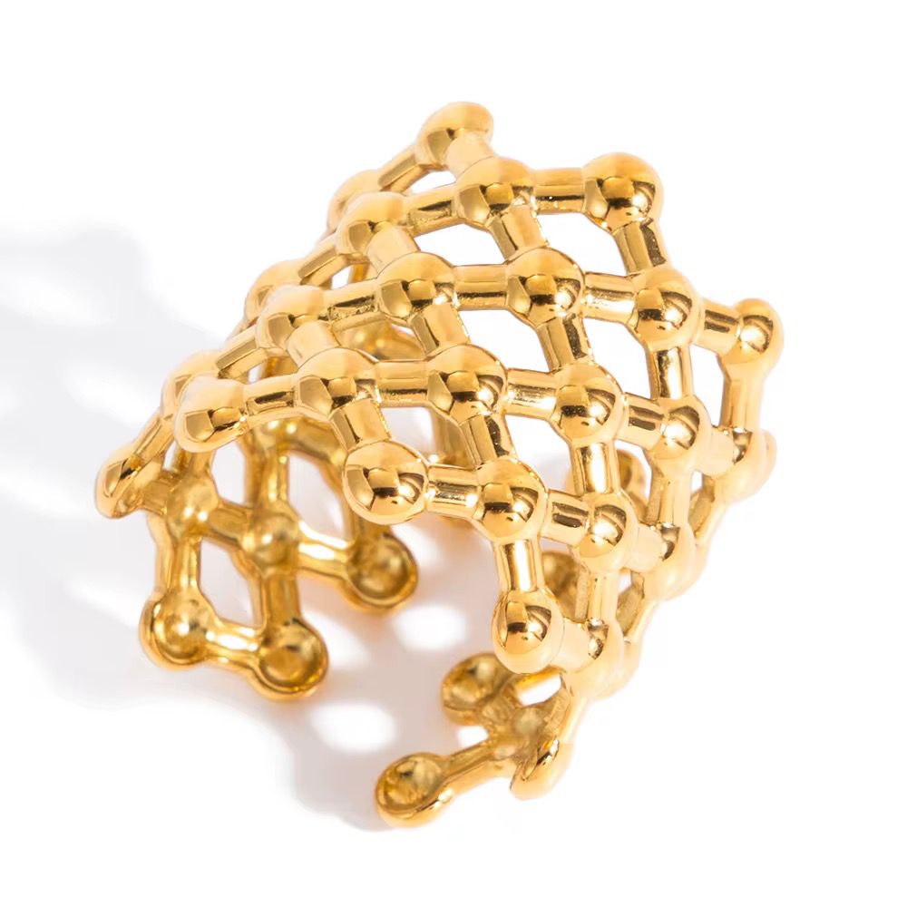 Bold Mesh Design Ring – 18K Gold Plated- Size 7