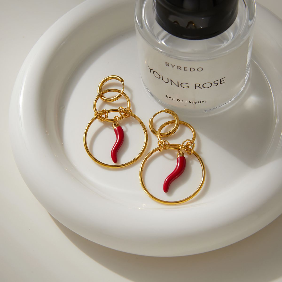 Red Charm Double Hoop Earrings