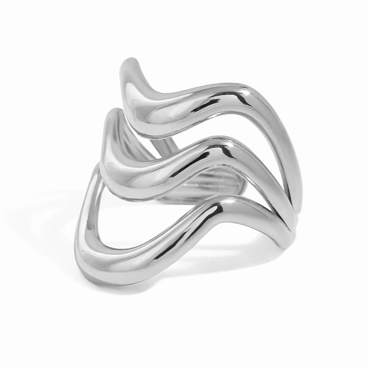 Silver Wave Sculpture Ring – Modern Minimal Chic- Size 7