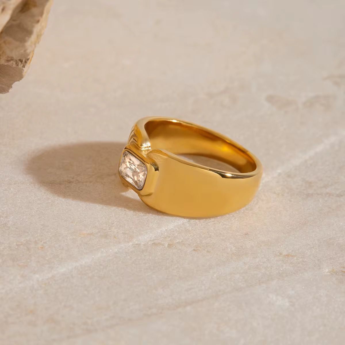 Radiant Gold plated Rectangle-Cut Statement Ring- Size 7