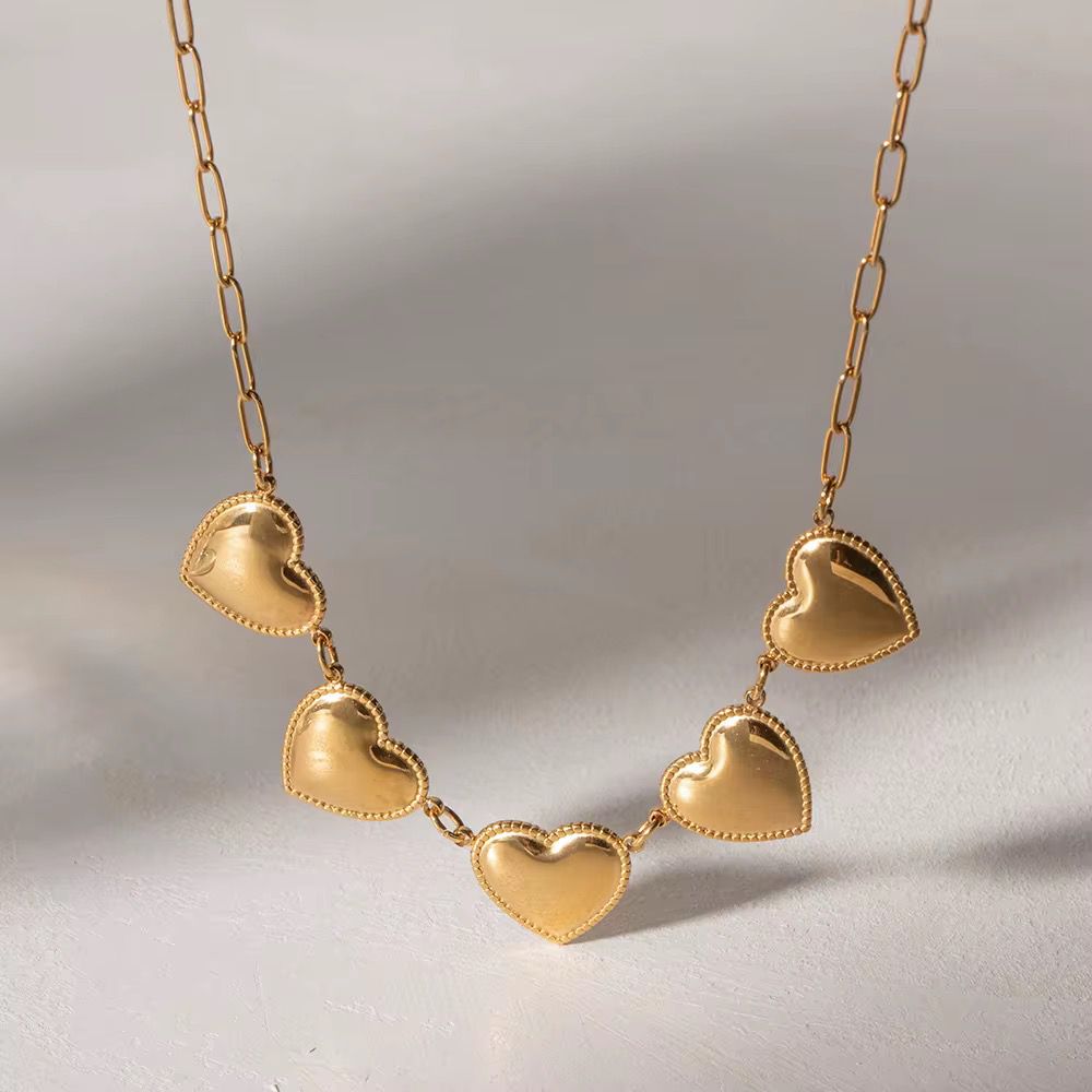 Golden Heart Cluster Necklace