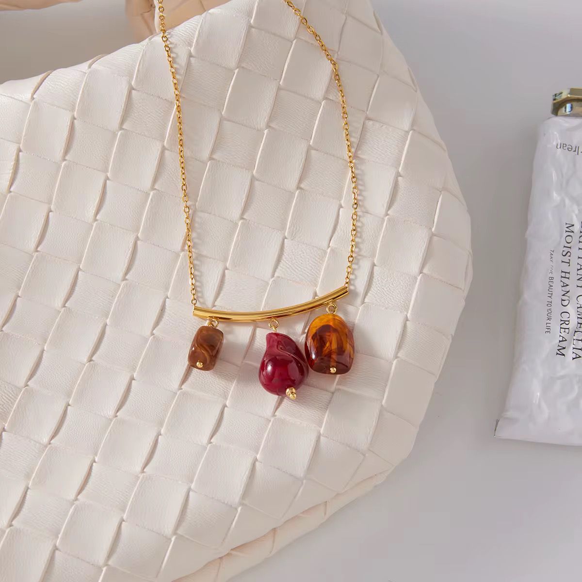 Golden Gem Trio Necklace – Artistic & Colorful Elegance