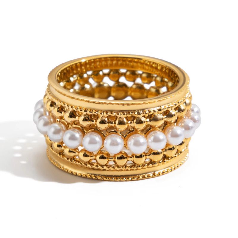 Pearl Band Gold Ring - Size 7