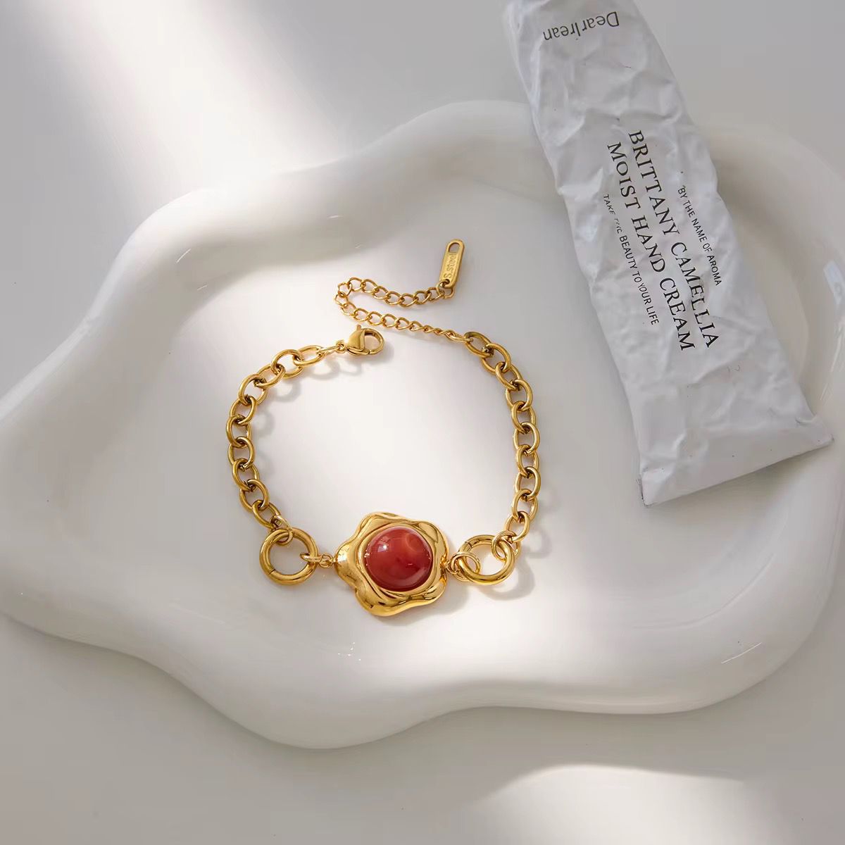 Golden Blossom Red Stone Bracelet