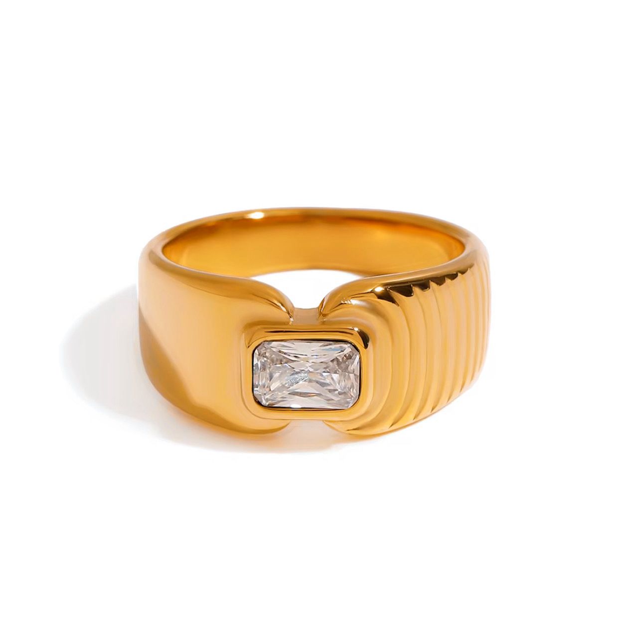 Radiant Gold plated Rectangle-Cut Statement Ring- Size 7
