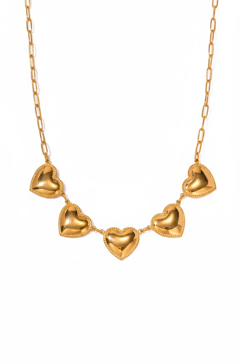 Golden Heart Cluster Necklace