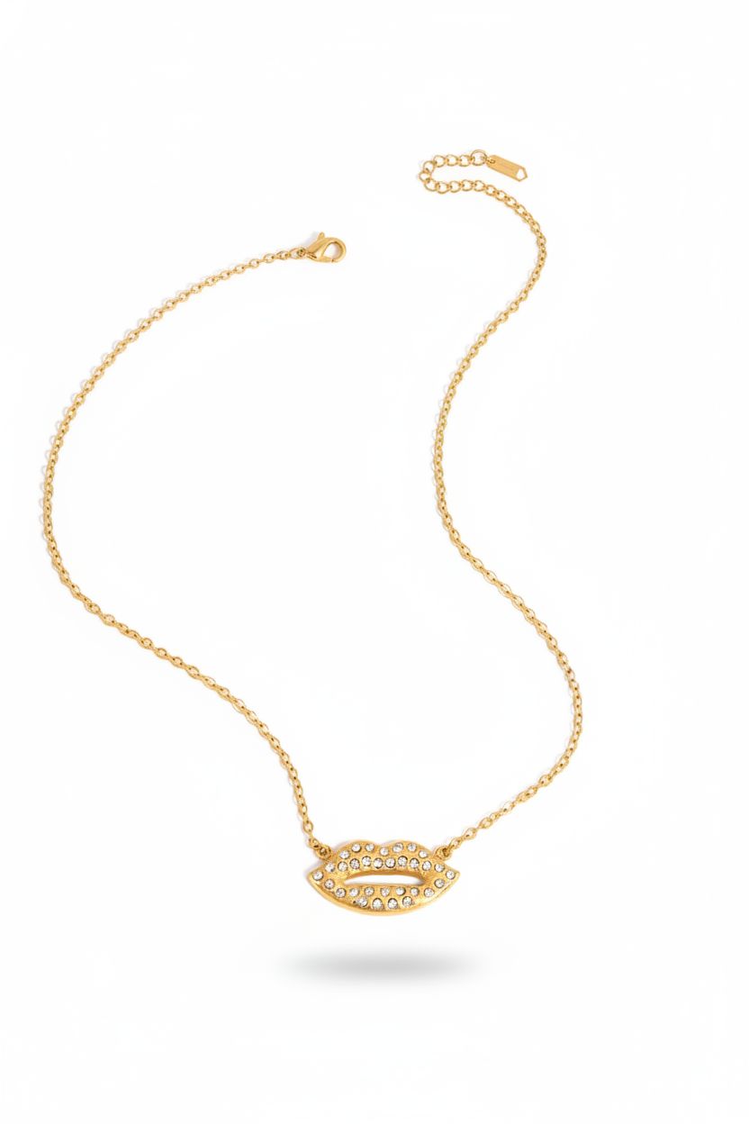 Crystal Lips Charm Necklace